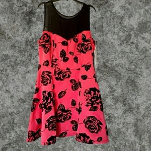 1X Skater A-Line Dress Raised Rose Pattern